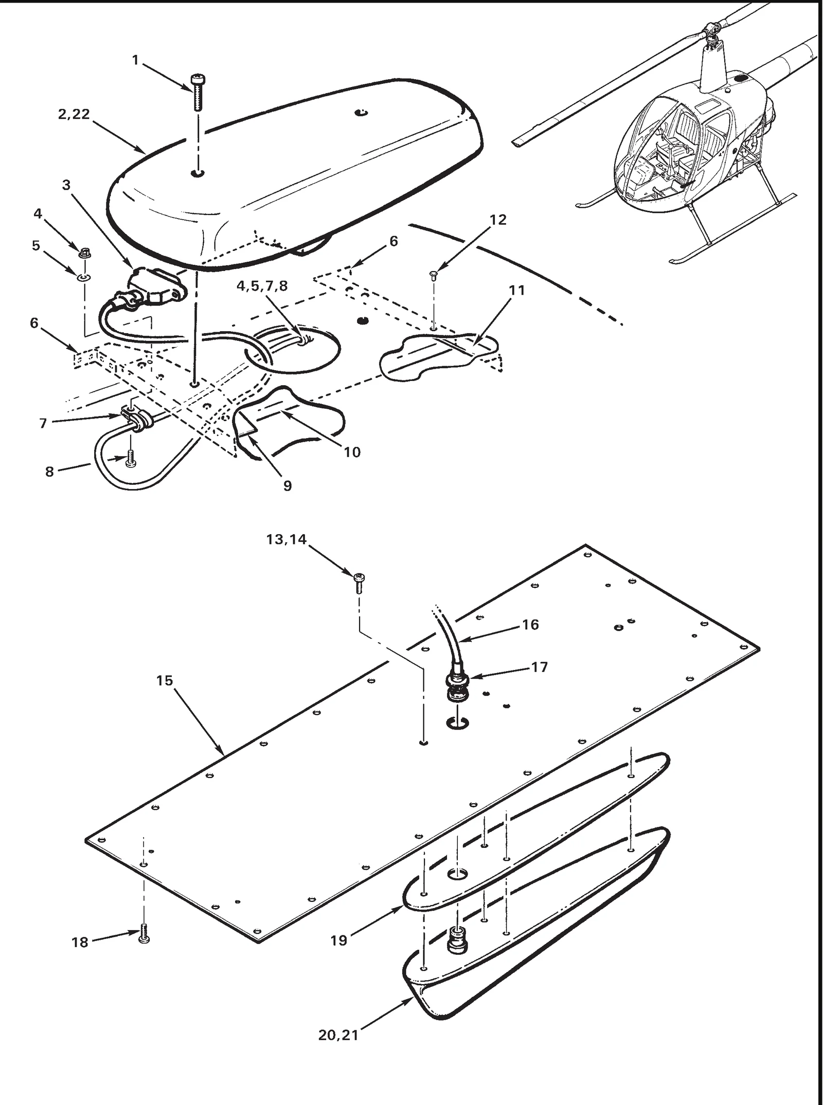 R22 parts catalog figure 6-11, adf/marker beacon antennas, with item 17 (5225395-6 plug) circled