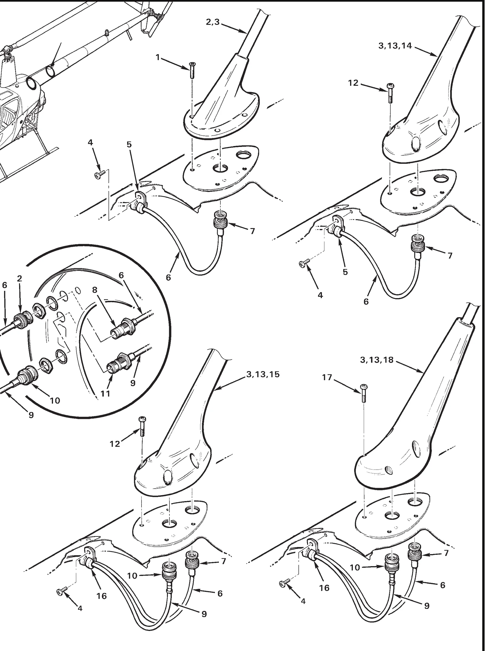 R22 parts catalog figure 6-23, aft upper tailcone antennas, with item 7 (5225395-6 plug) circled