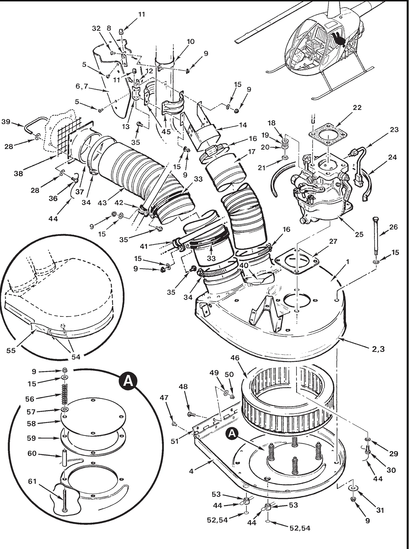 R22 parts catalog figure 71-13, air induction system, with item 22 (66224 gasket (between engine and carburetor)) circled