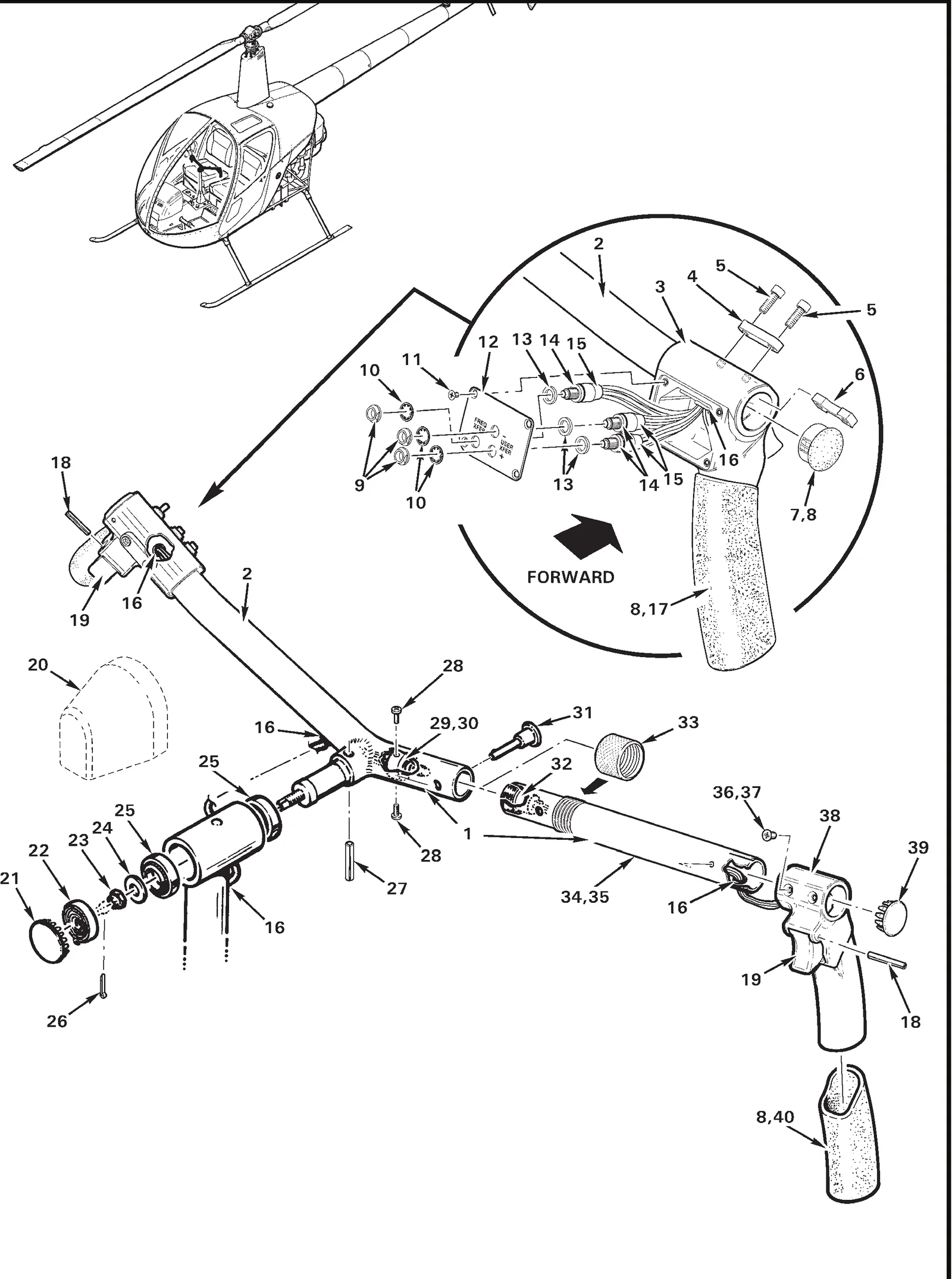 R22 parts catalog figure 67-7, cyclic grip assembly, with item 13 (94773A770 washer) circled