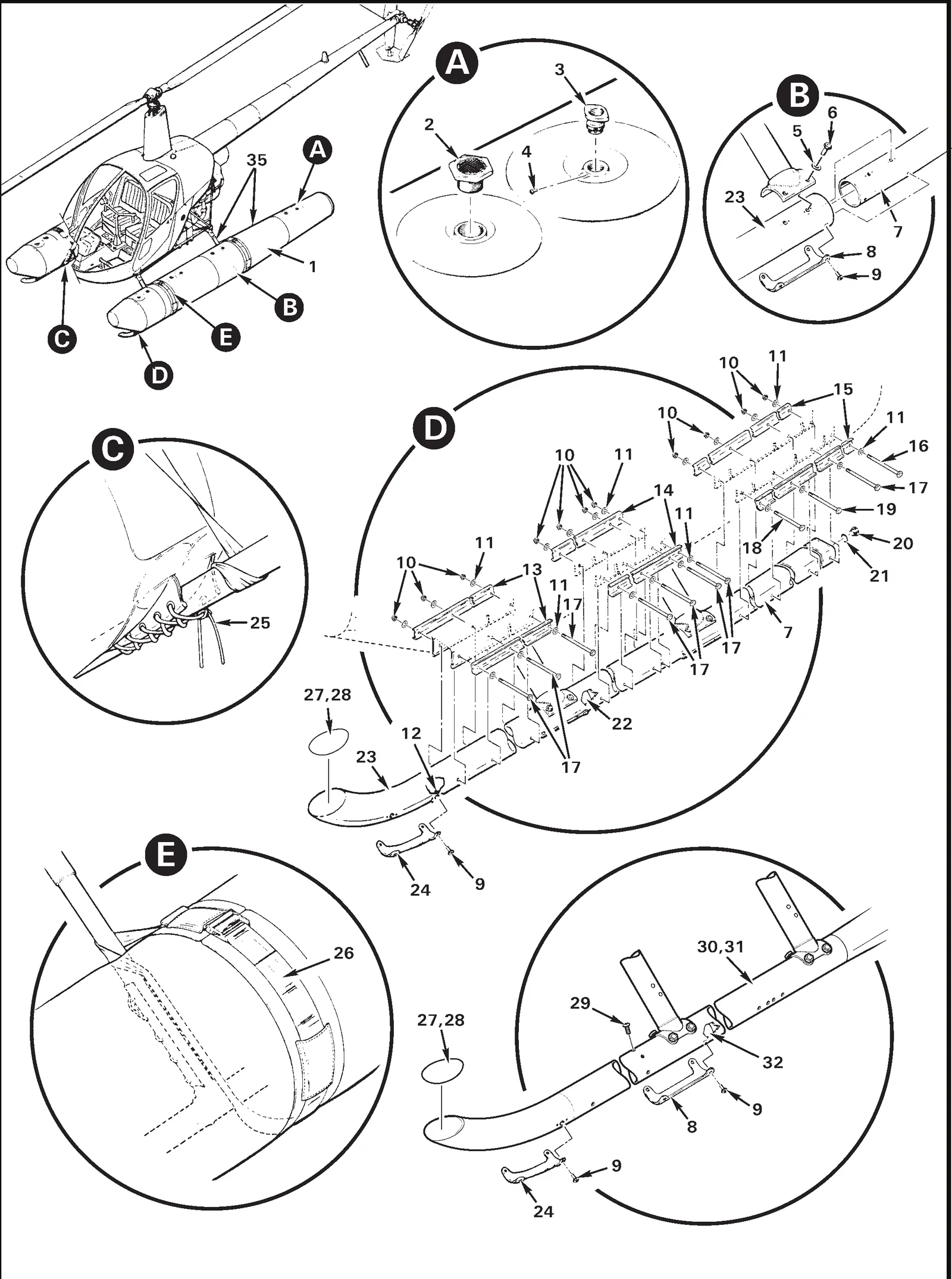 R22 parts catalog figure 32-9, fixed floats — tube assemblies installation, with item 2 (3MA1009-4 pressure relief valve) circled