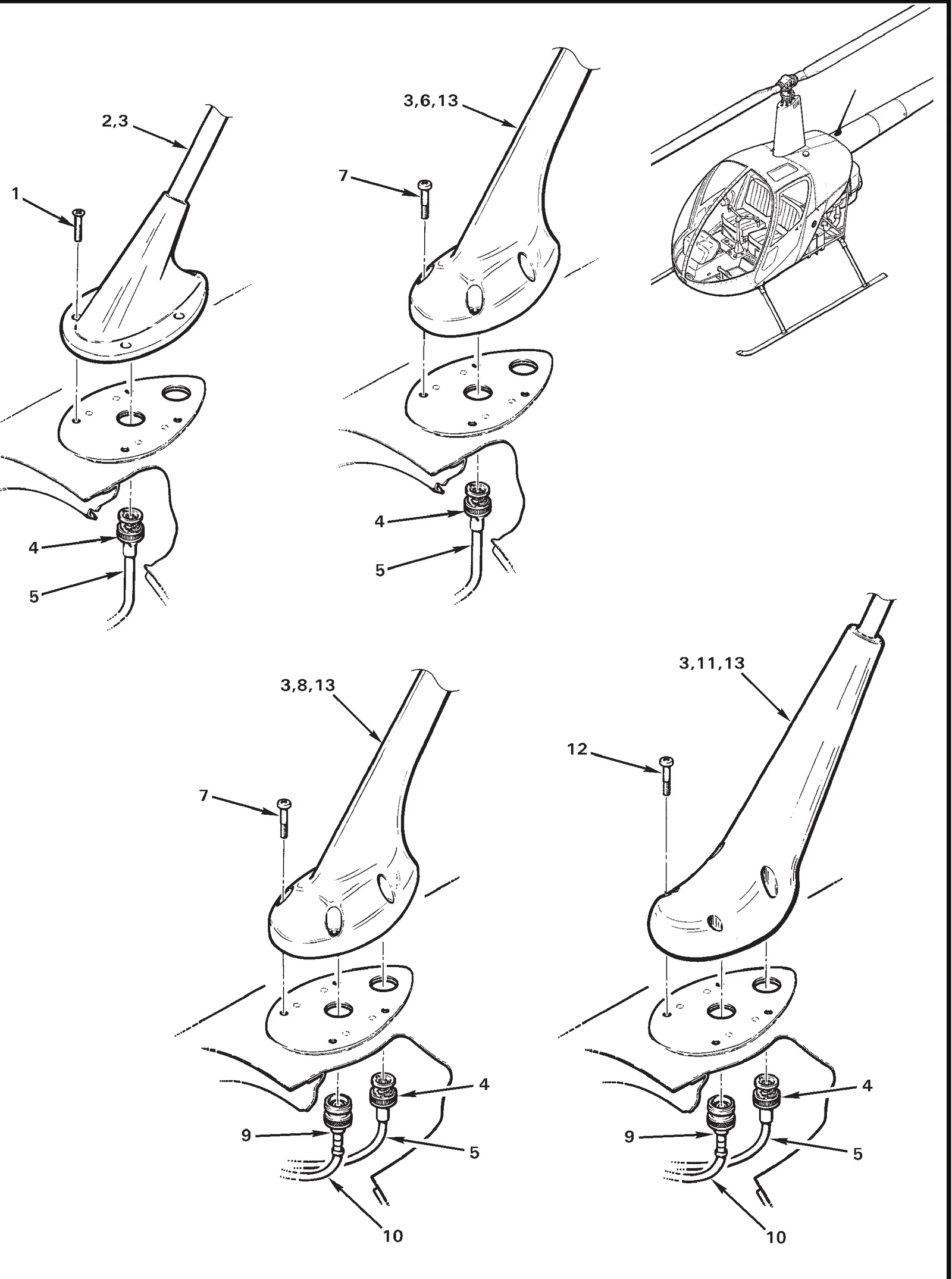 R22 parts catalog figure 6-21, forward upper tailcone antennas, with item 4 (5225395-6 plug) circled