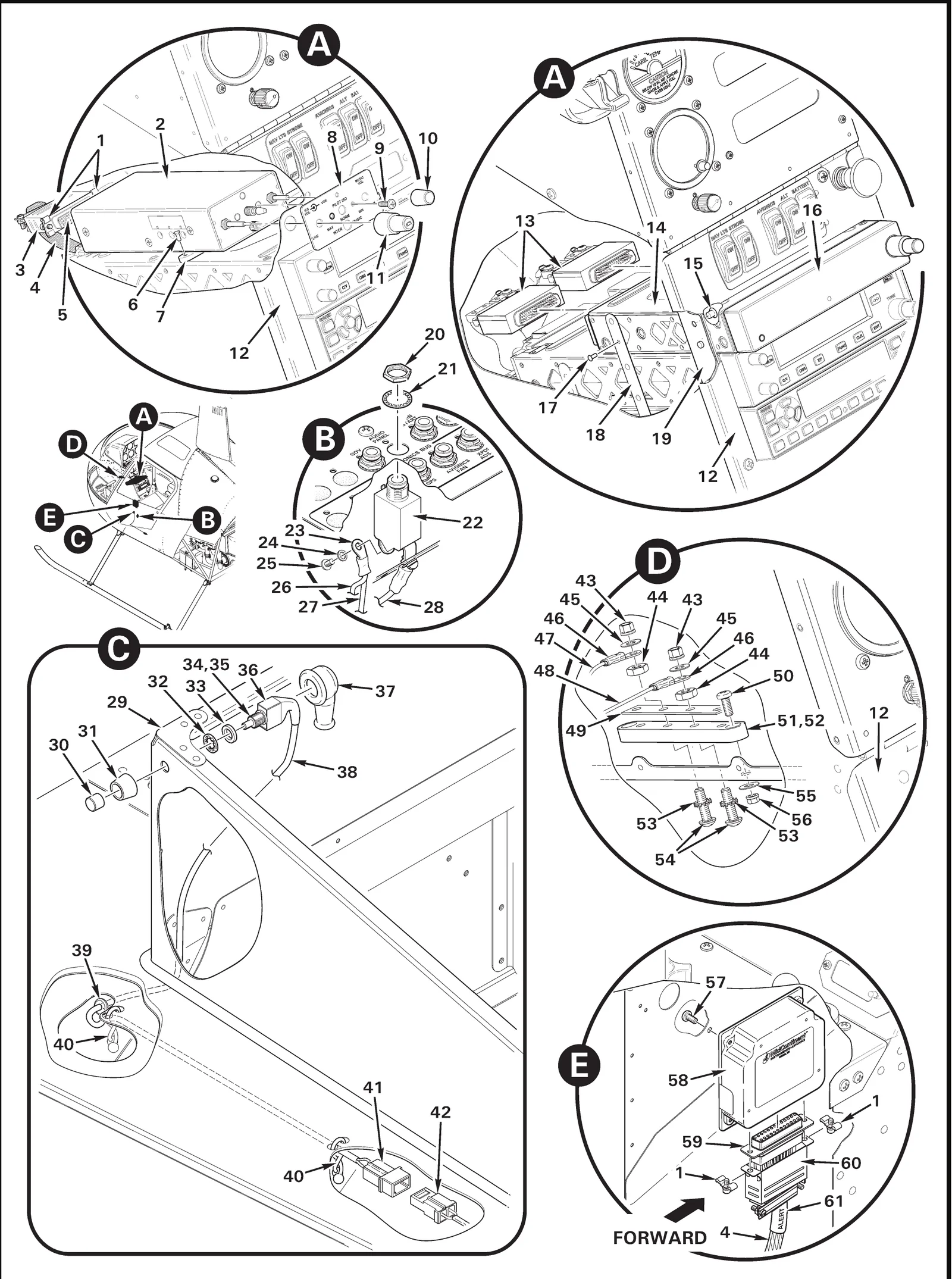 R22 parts catalog figure 97-21, intercom control installation, with item 31 (702501201 dress nut) circled