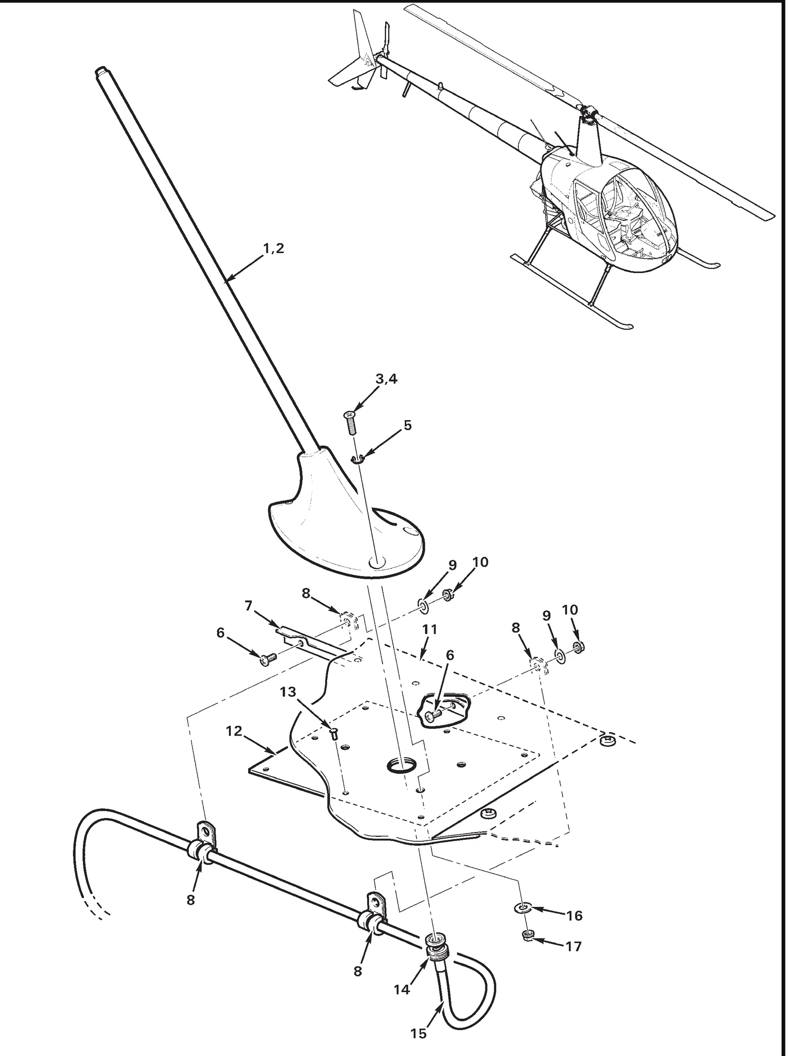 R22 parts catalog figure 6-13, kannad elt antenna installation, with item 14 (5225395-6 plug (bnc)) circled