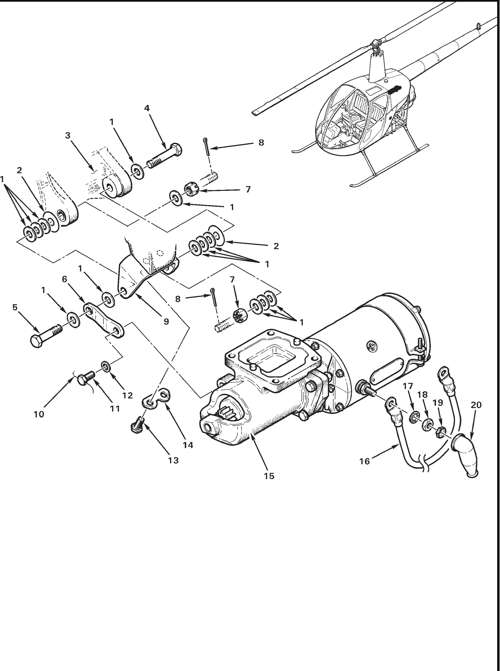 R22 parts catalog figure 71-27, kelly aerospace starter installation, with item 9 (07A19474 bracket) circled