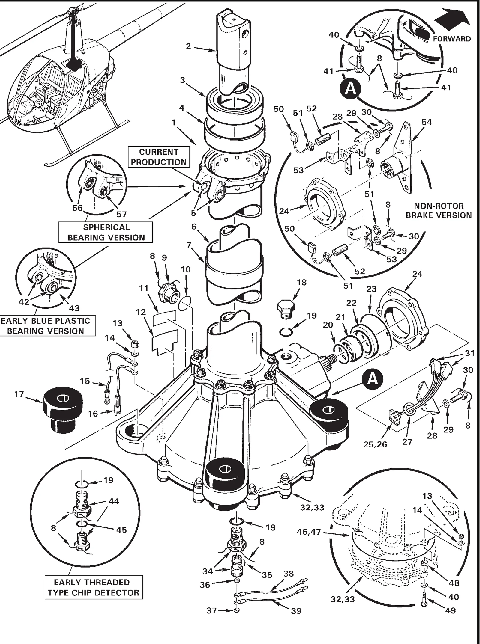 R22 parts catalog figure 63-1, main rotor gearbox and mast assembly, with item 35 (012C o-ring) circled
