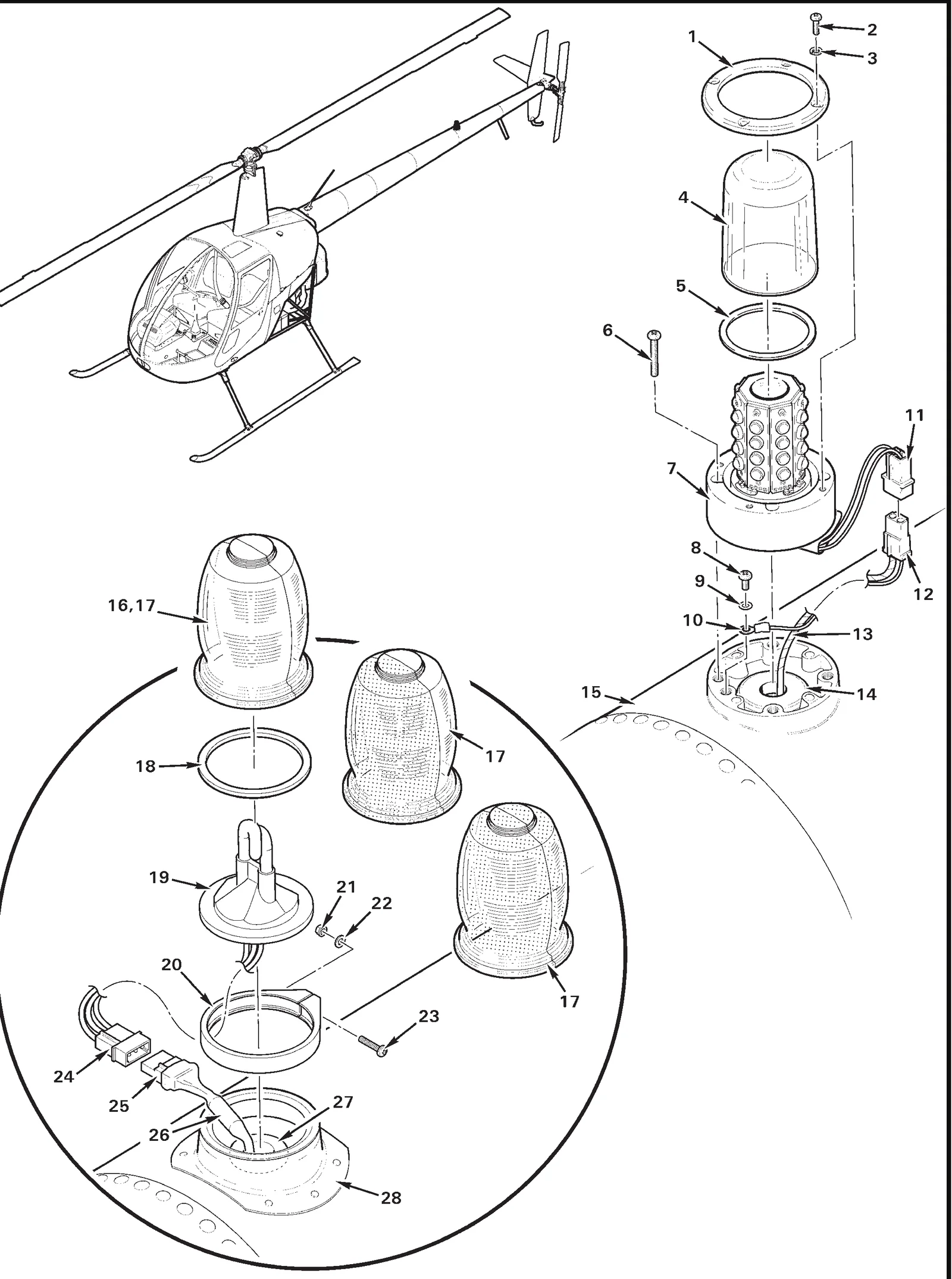 R22 parts catalog figure 33-1, strobe light installation, with item 4 (68-4971082A30 lens (clear)) circled