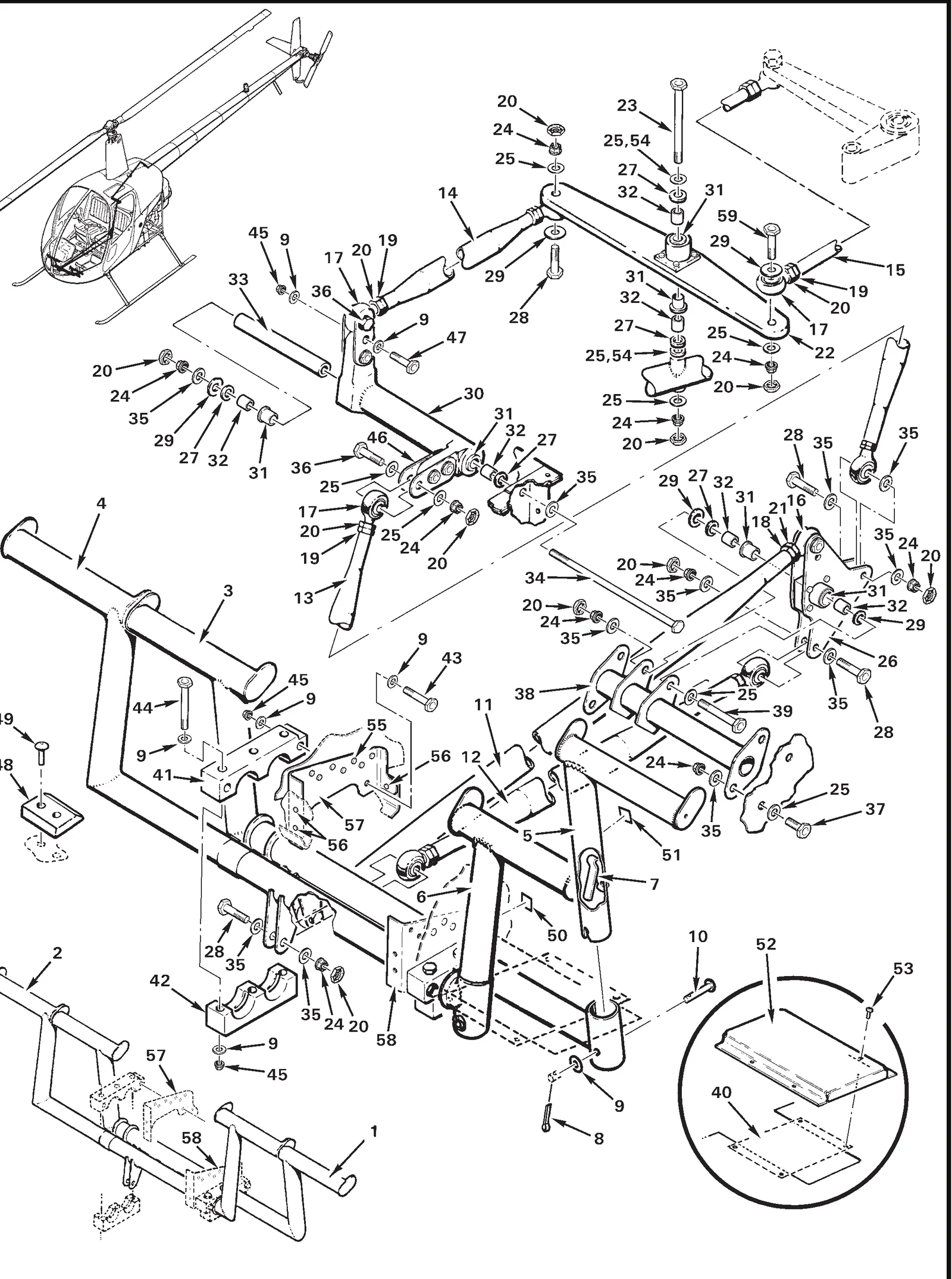 R22 parts catalog figure 67-41, tail rotor control system, with item 11 (A121-9 push-pull tube assembly - upper forward (incl items 16,18, and 21)) shown for reference
