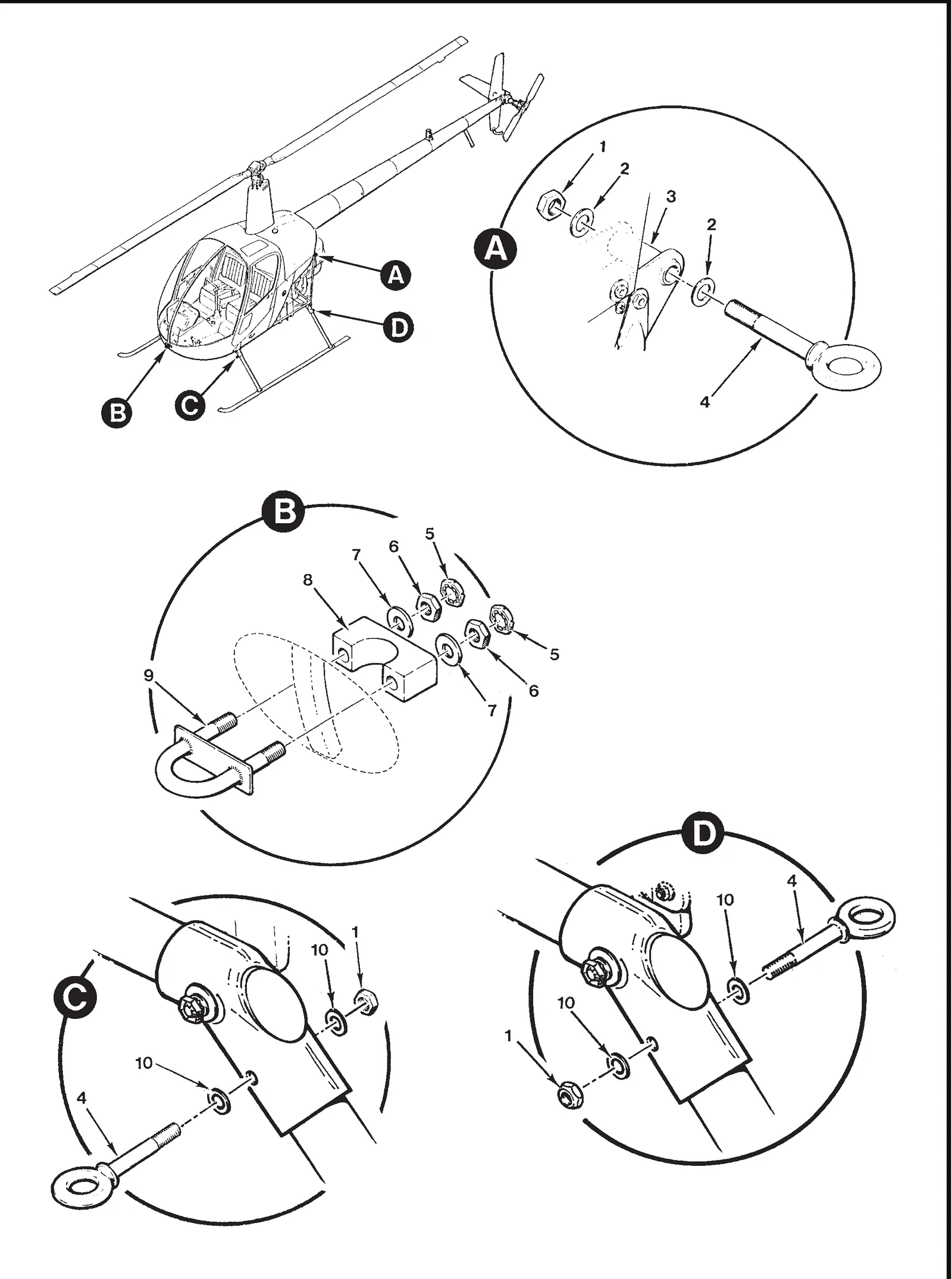 R22 parts catalog figure 10-5, tie-down installation, with item 1 (21FKF-616 nut (or 27fkf-616)) circled