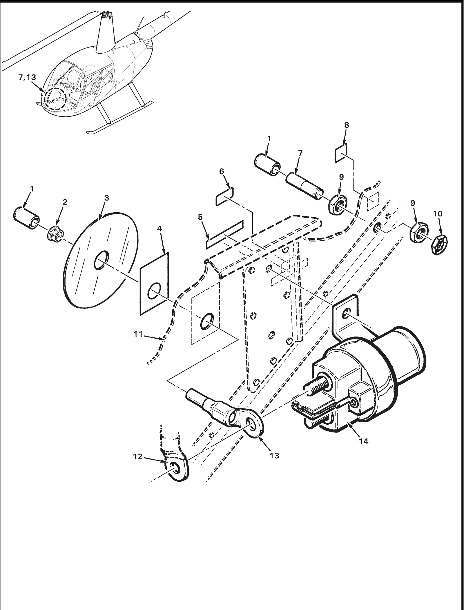 R44 parts catalog figure 96-77, battery charging post installation, with item 2 (2813 bushing) circled