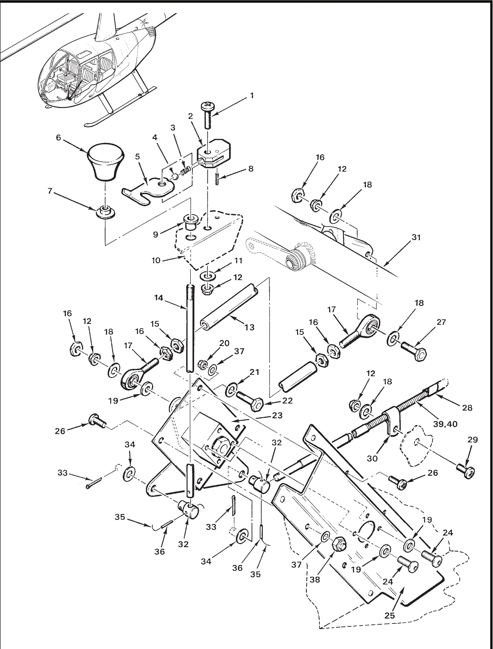 R44 parts catalog figure 76-13, carb heat assist installation, with item 6 (3704-SE knob)