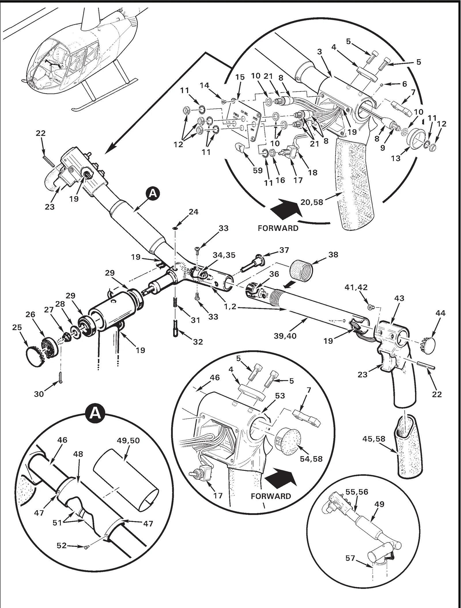 R44 parts catalog figure 67-15B, cyclic grip assembly, with item 10 (94773A770 washer) circled