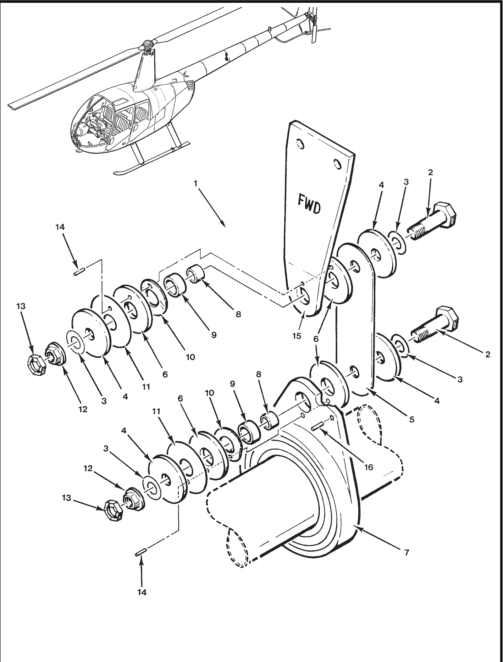 R44 parts catalog figure 65-5, damper assembly, with item 9 (05DU04 bushing) circled