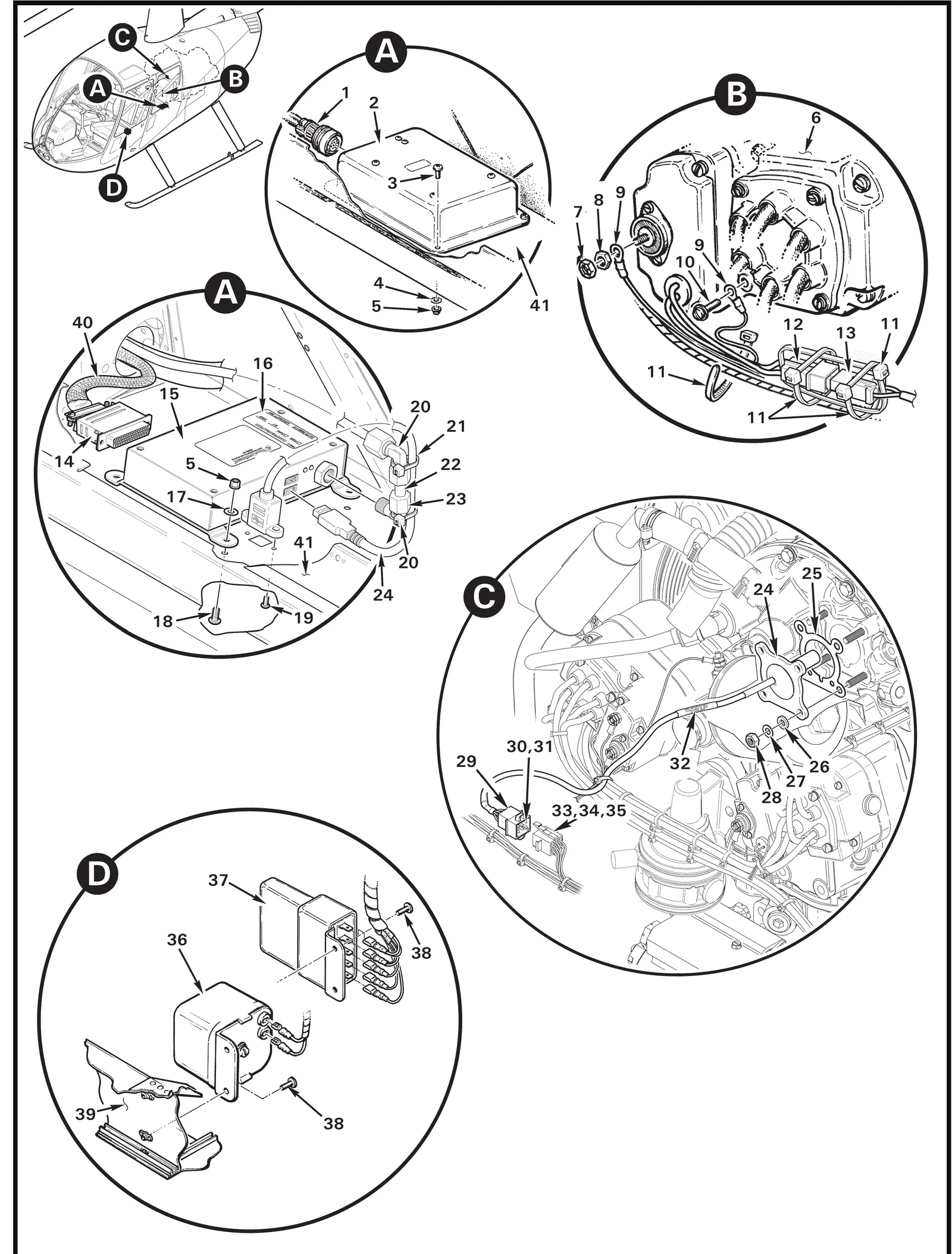 R44 parts catalog figure 96-63B, electrical components, with item 25 (61183 gasket, accessory adapter) circled