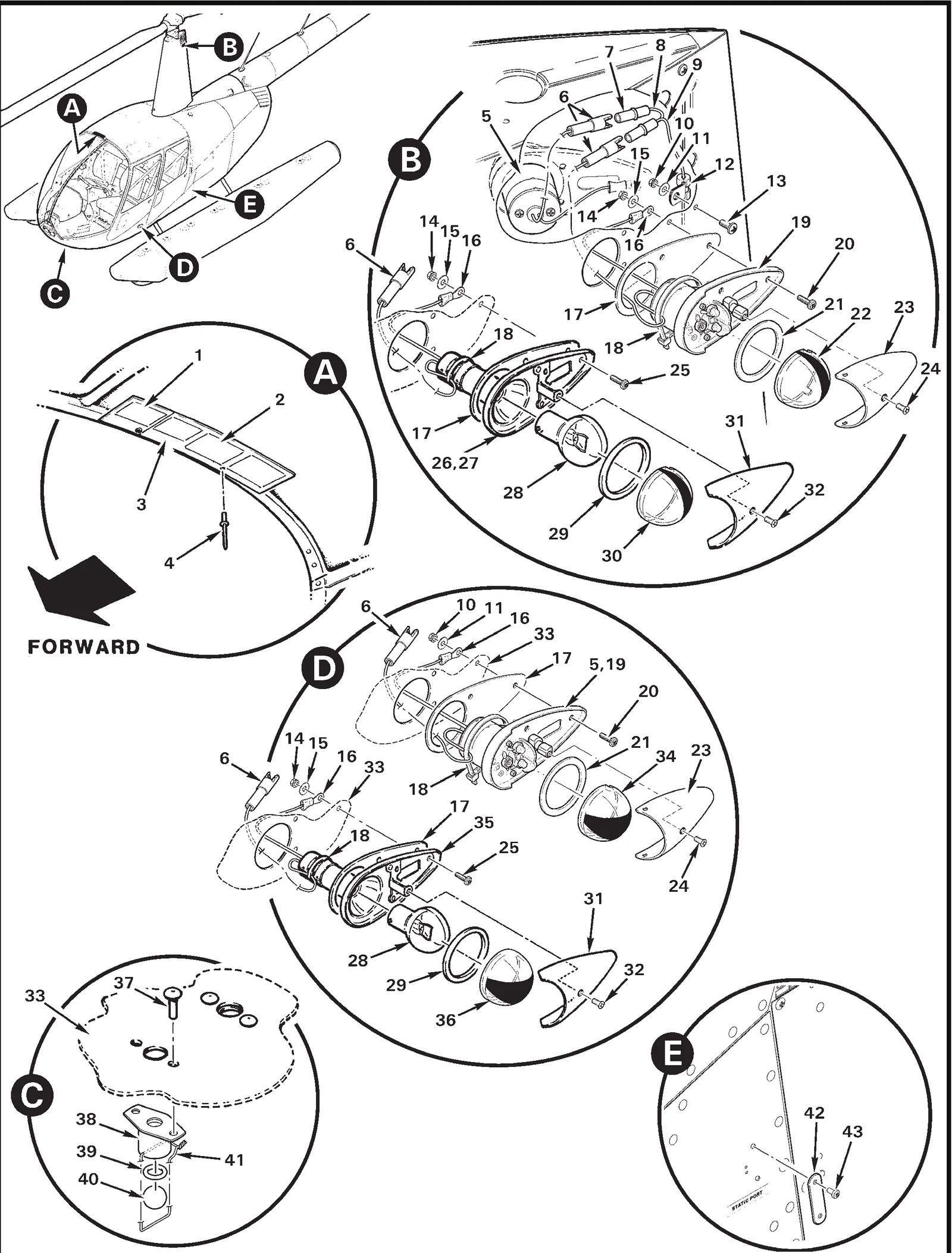 R44 parts catalog figure 32-33, fixed floats – components, with item 24 (14-0050508-27 screw) circled