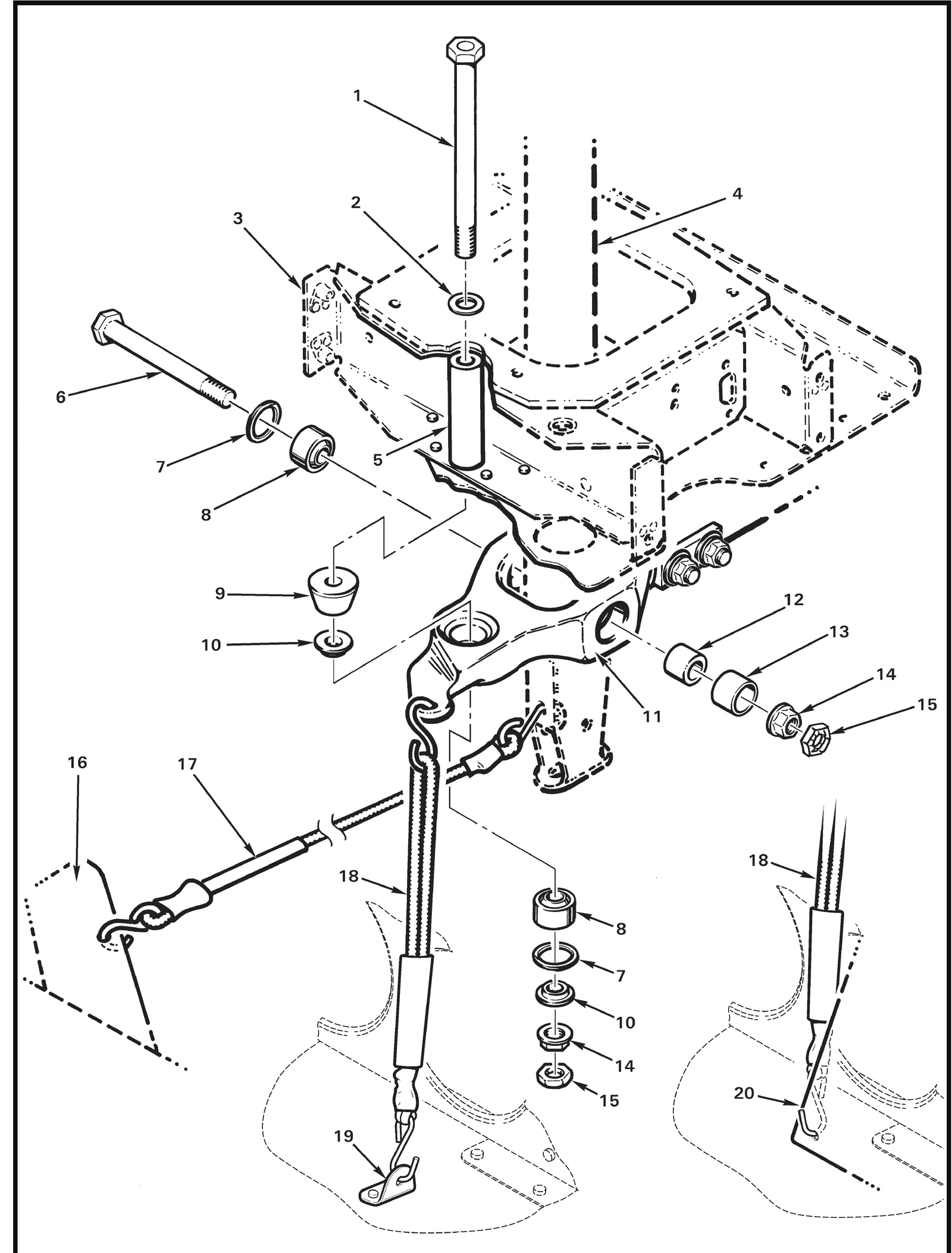 R44 parts catalog figure 67-9, forward cyclic installation, with item 13 (08DU06 bearing) circled