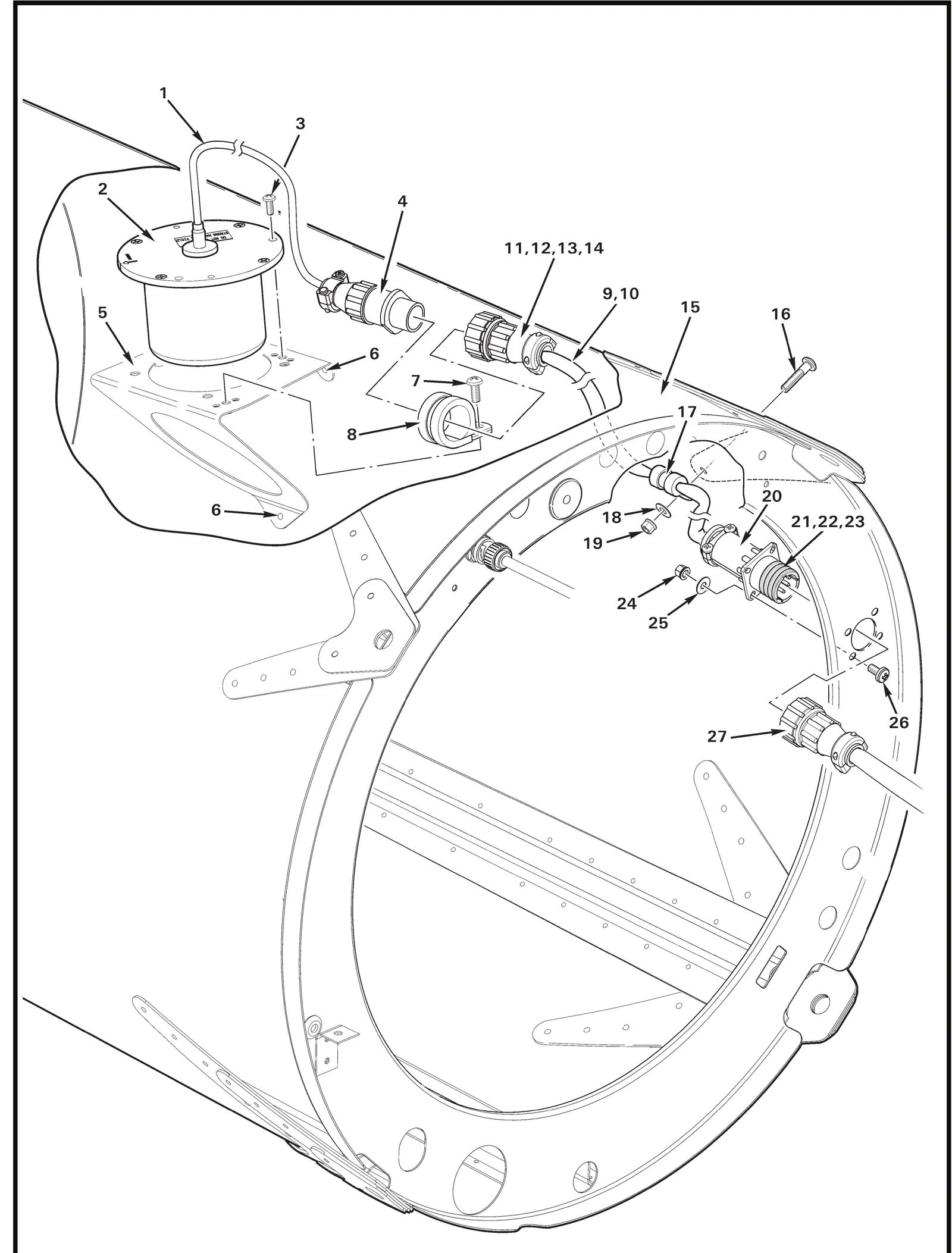 R44 parts catalog figure 97-9, garmin g500h efis – gmu 44 magnetometer; item 12 (205090-1 socket (not shown)) is on the parts list but not drawn