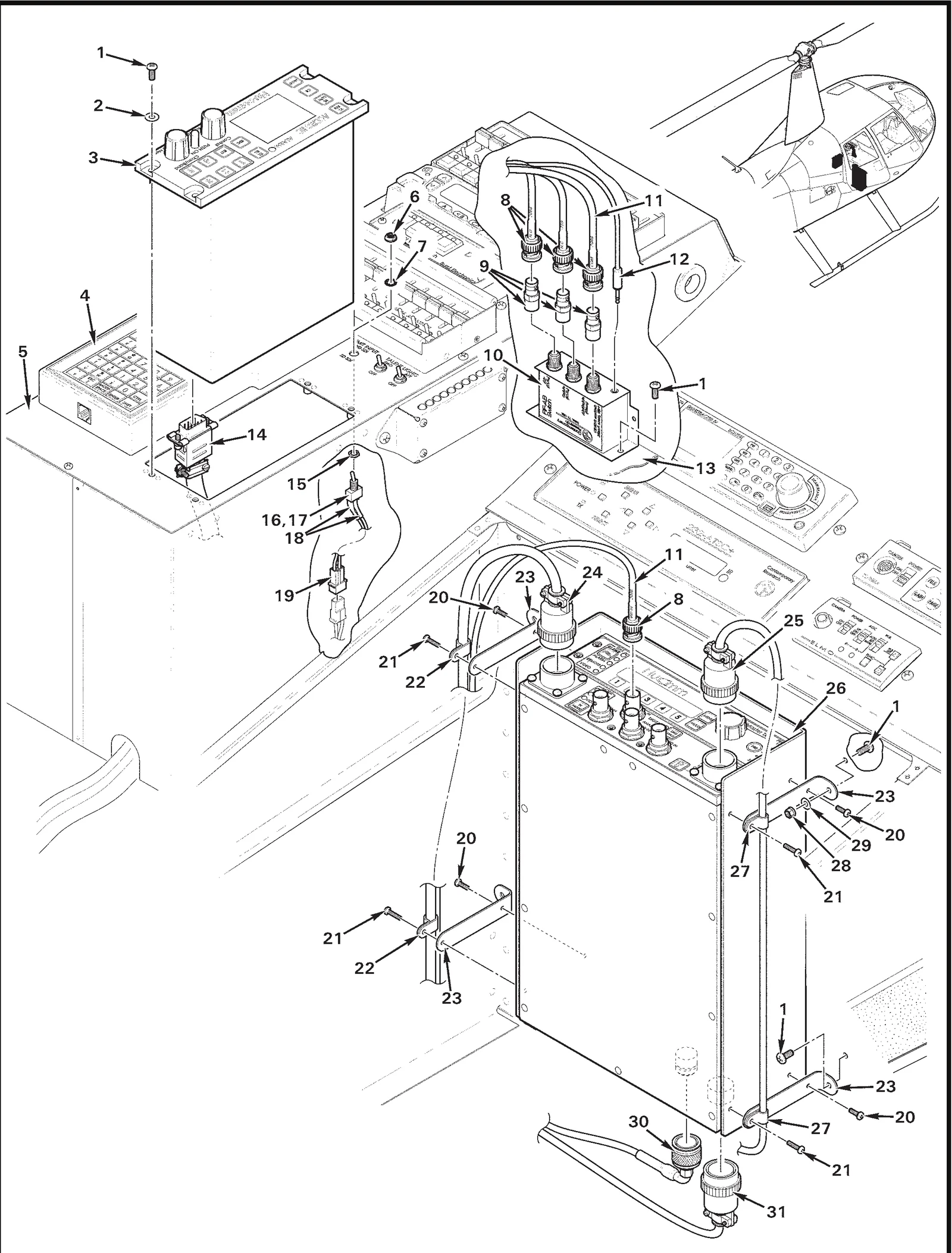 R44 parts catalog figure 90-21, hd microwave system - nucomm, with item 9 (242199 adapter)