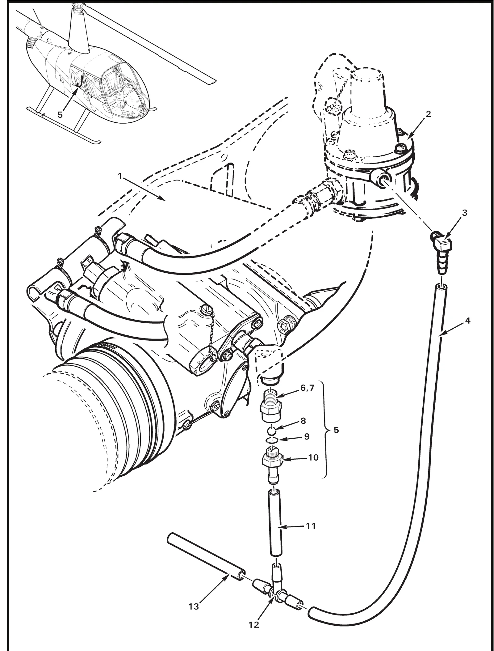 R44 parts catalog figure 28-35, intake manifold drain installation, with item 2 (62B26931 fuel pump - mechanical) shown for reference