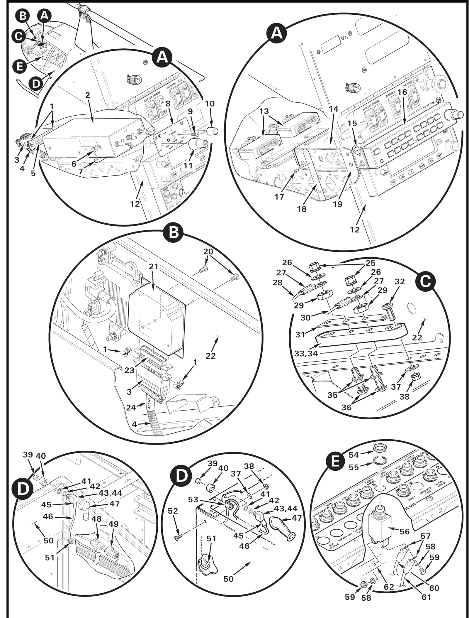 R44 parts catalog figure 97-23, intercom control installation, with item 40 (702501201 dress nut) circled