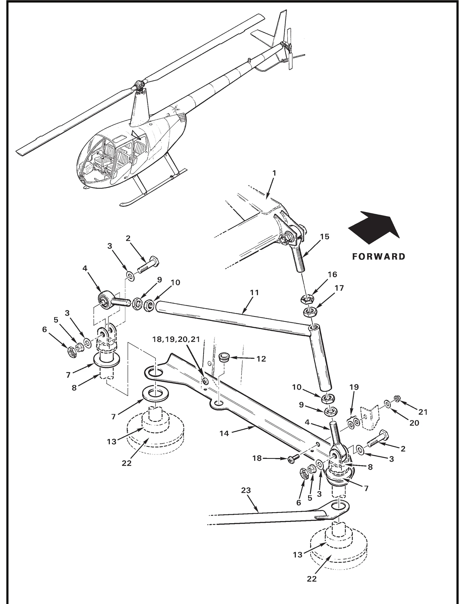 R44 parts catalog figure 67-57, jackshaft support weldment installation, with item 12 (2813 bushing) circled