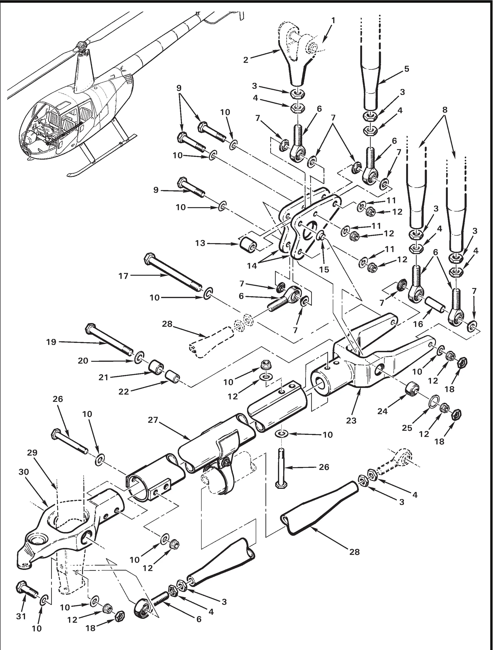 R44 parts catalog figure 67-27, main rotor controls, with item 25 (WH-62-S02 ring) circled