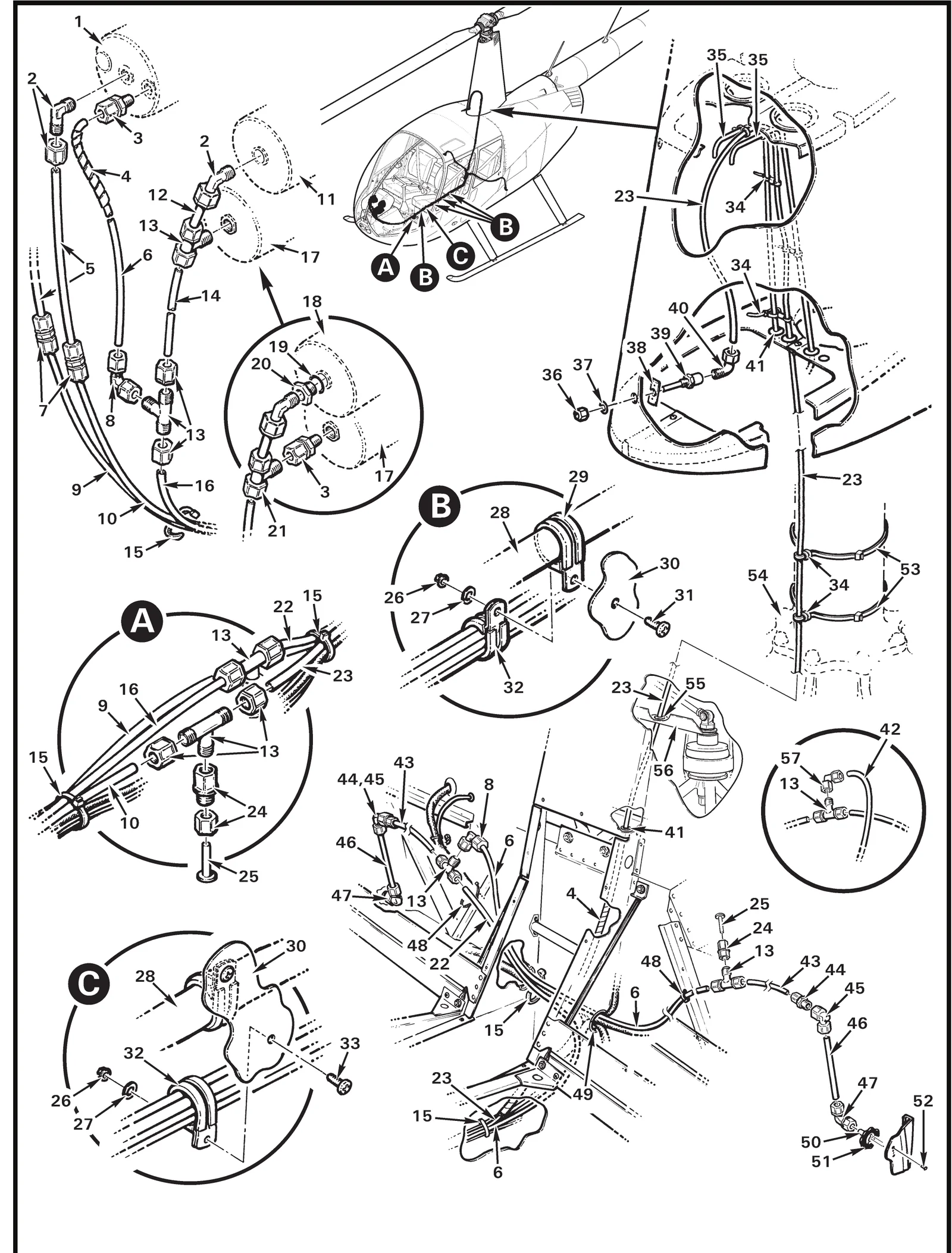 R44 parts catalog figure 95-49, pitot/static lines installation, with item 55 (2813 bushing) shown for reference