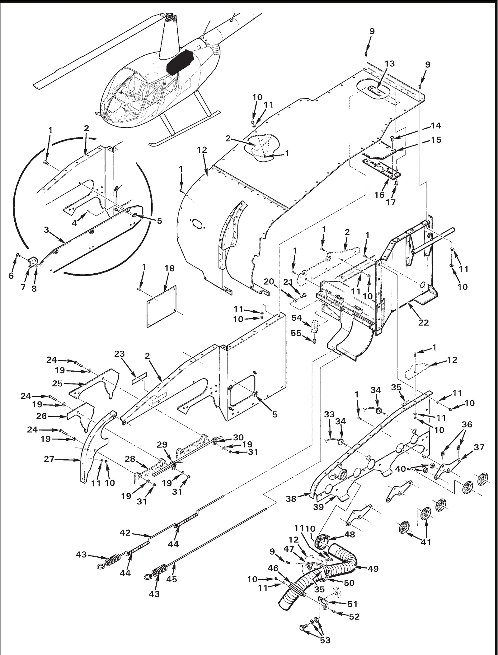 R44 parts catalog figure 71-45, right side cooling panels, with item 40 (383-B nut (supplied with engine)) circled
