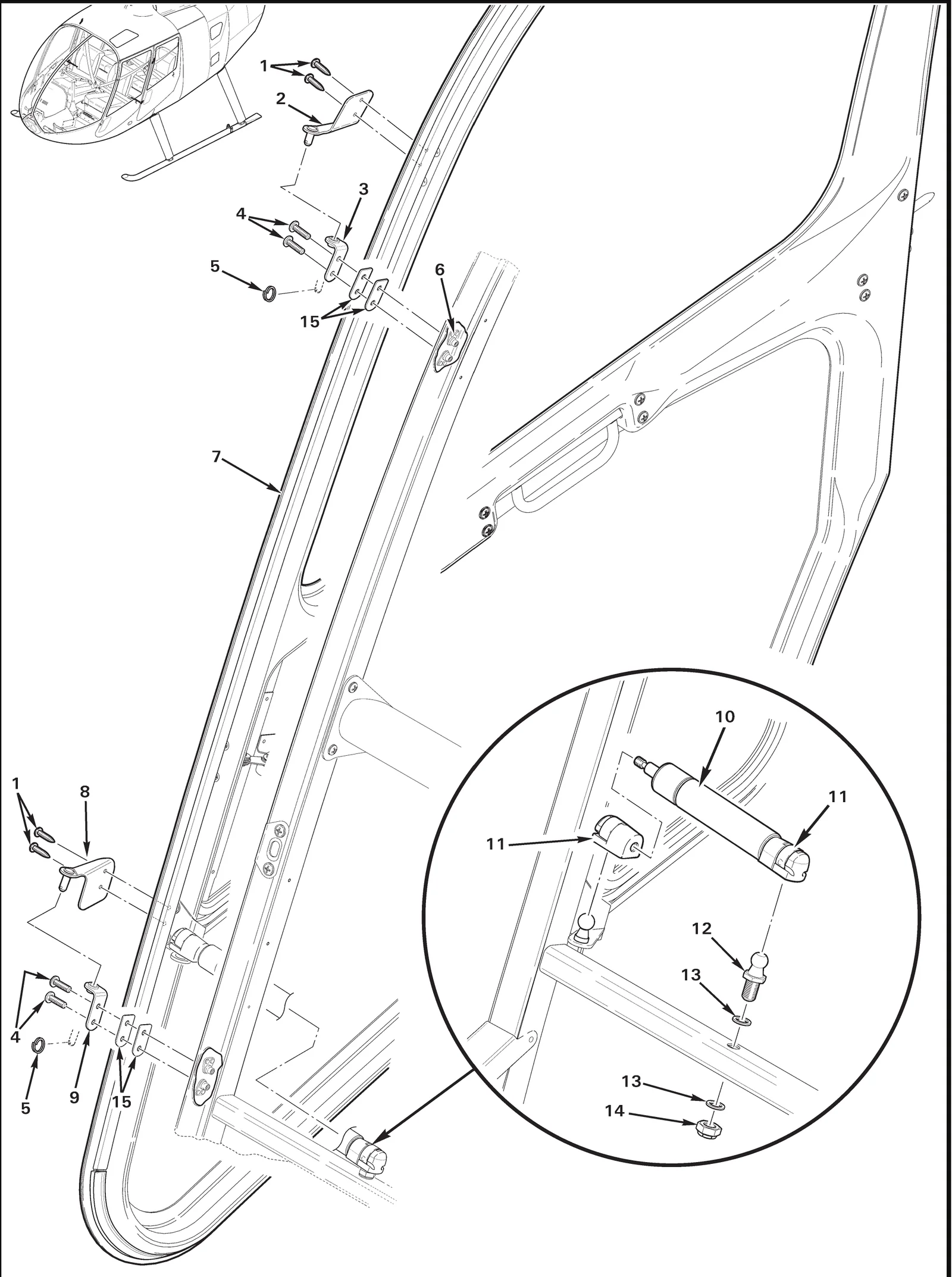 R66 parts catalog figure 52-11, aft door installation, with item 14 (21FKF-518 nut) circled