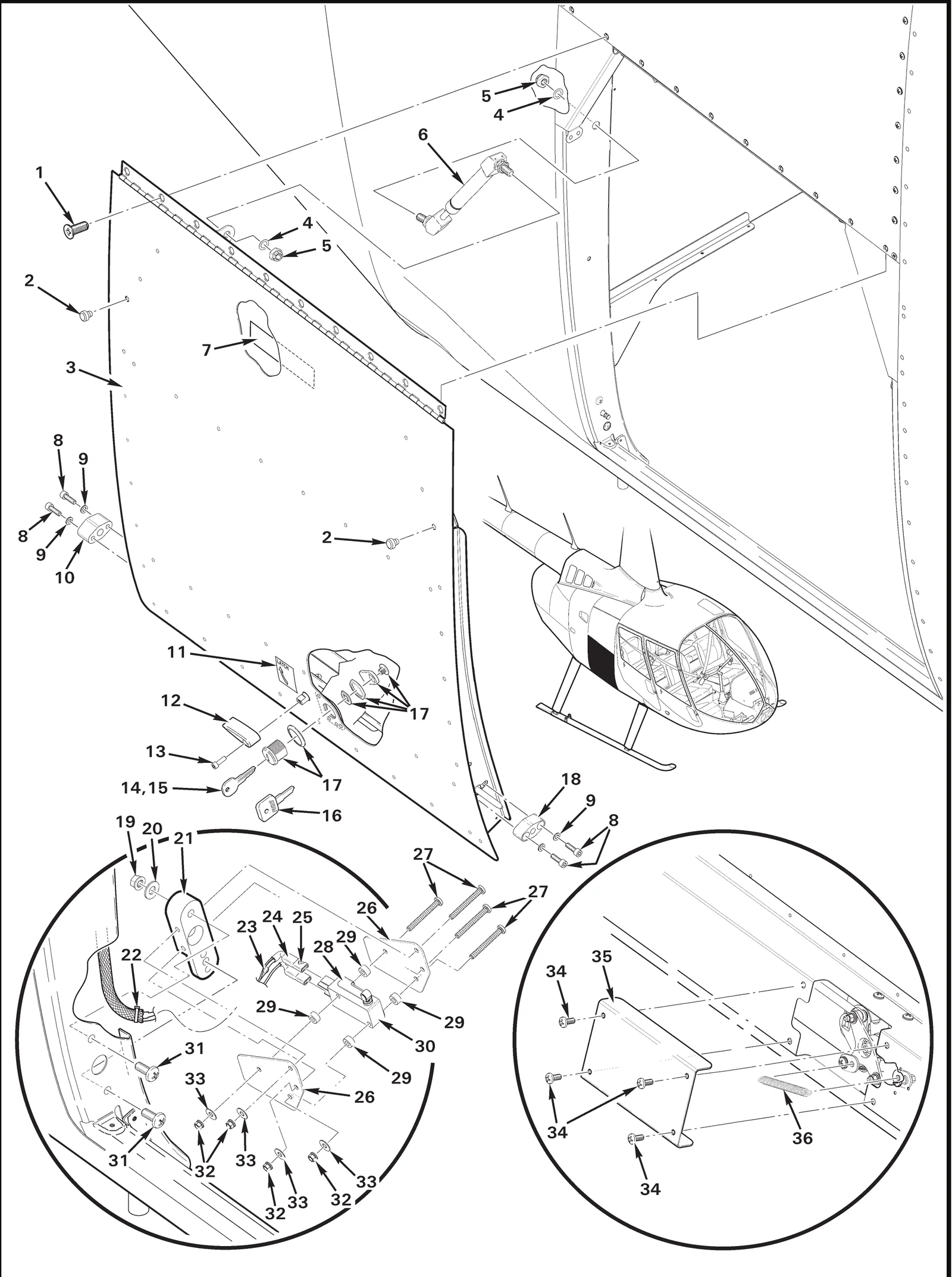 R66 parts catalog figure 52-13, baggage door installation, with item 5 (21FKF-518 nut) circled