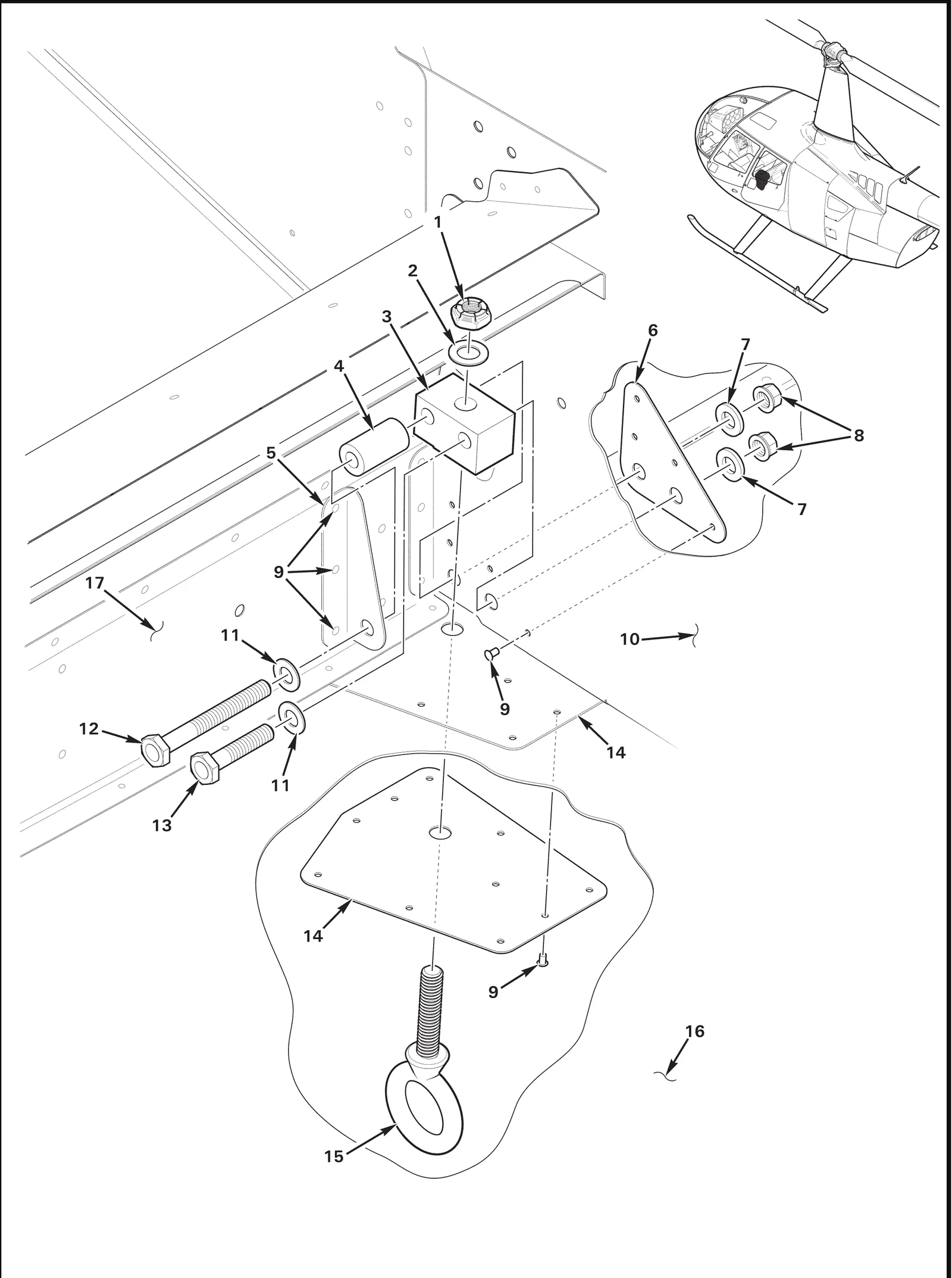 R66 parts catalog figure 10-11, belly tie-down installation, with item 1 (21FKF-518 nut) circled