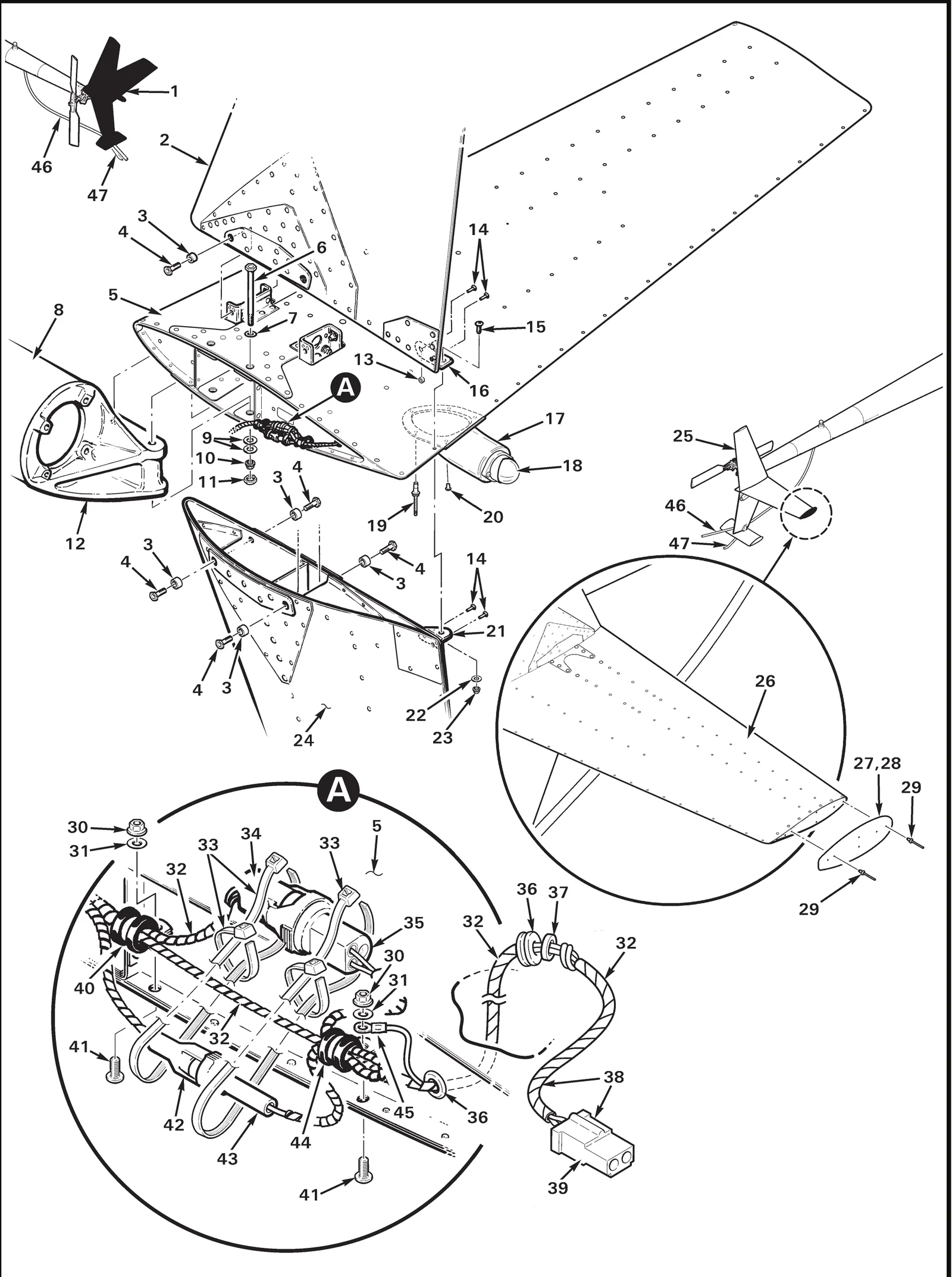 R66 parts catalog figure 53-29, c004-2 and -3 empennage assembly, with item 18 (01-0771554-01 light assembly - tail light) shown for reference