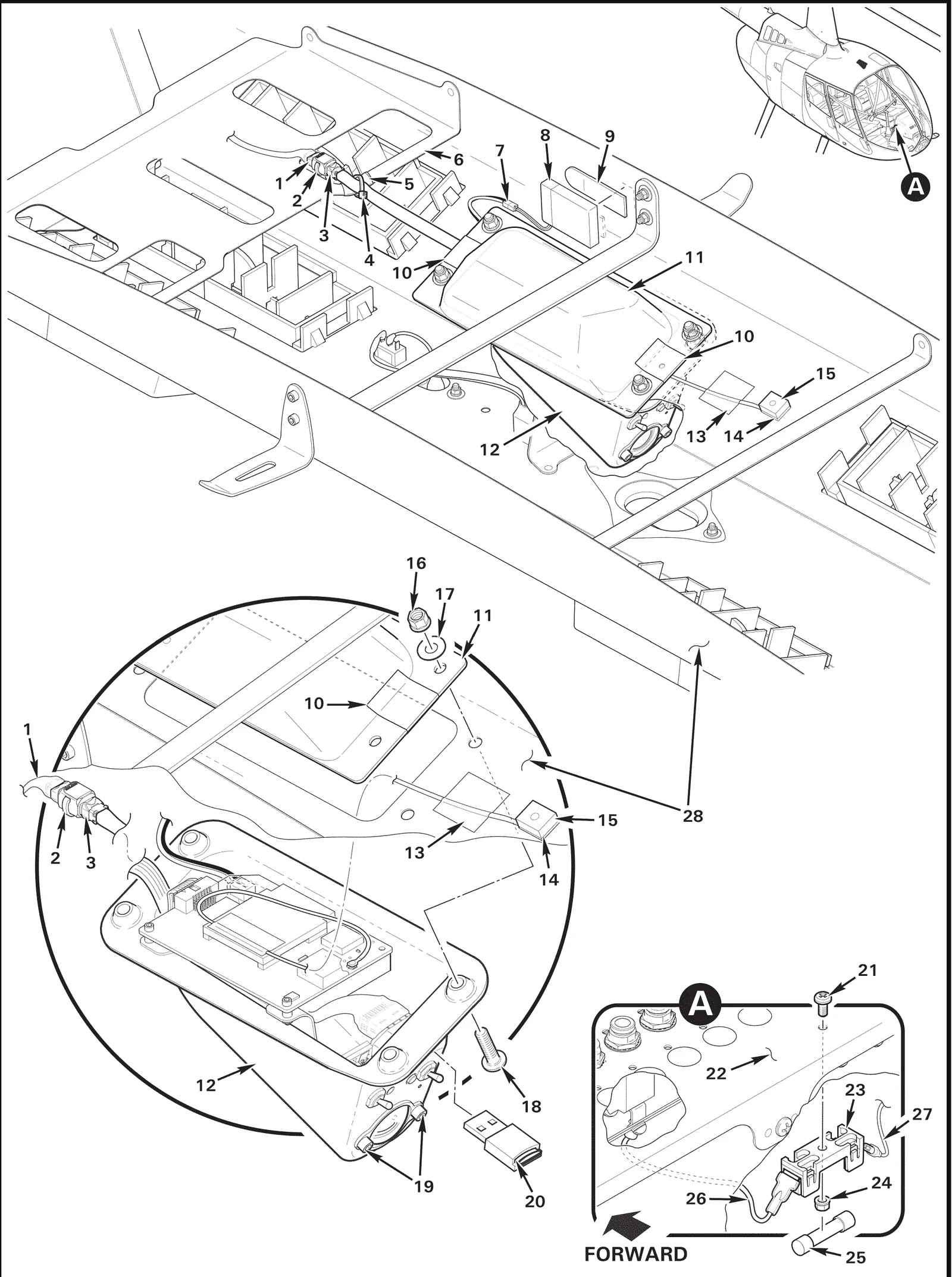 R66 parts catalog figure 96-45, cockpit camera installation with, with item 9 (1024A38 adhesive strip) circled