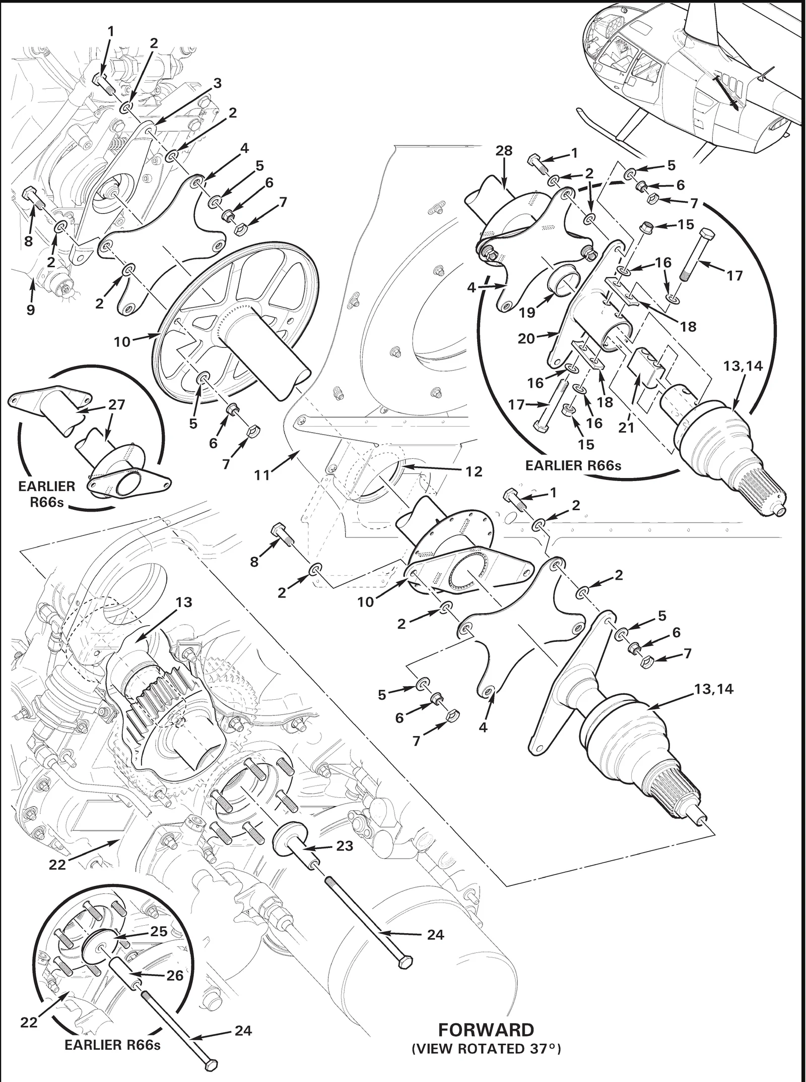 R66 parts catalog figure 63-1, engine shaft weldment and clutch assembly, with item 18 (A191-1 block) circled