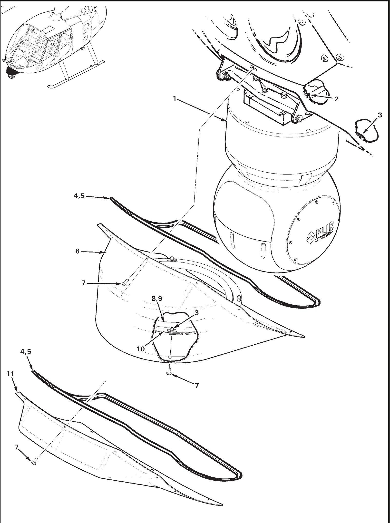R66 parts catalog figure 90-17, f051-1 camera system installation –, with item 8 (05-00020 seal (install using item 9))