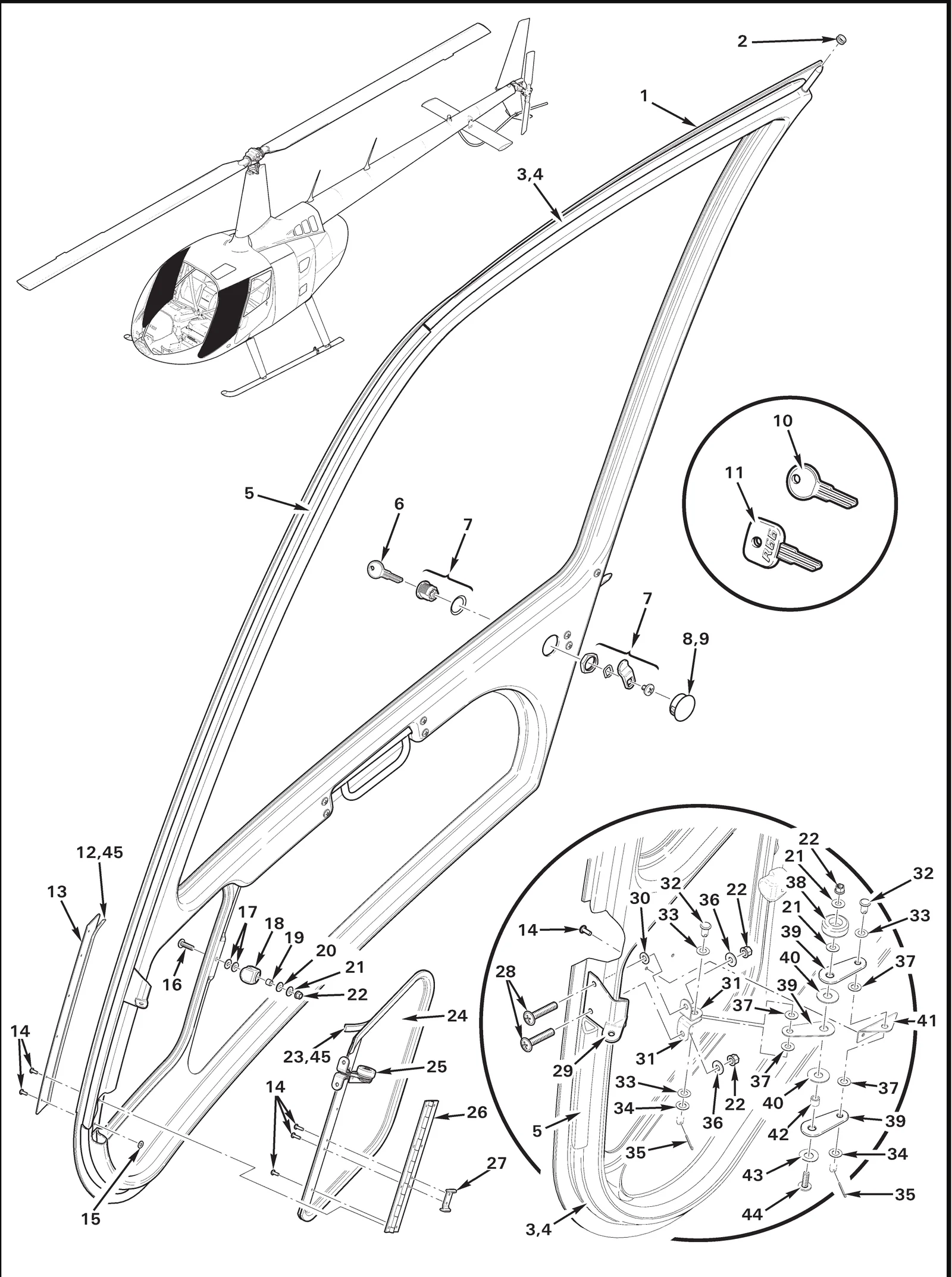 R66 parts catalog figure 52-1, forward door assembly, with item 3 (A226-2 seal (install using item 4), the catalog number for A226-2-2.5) circled