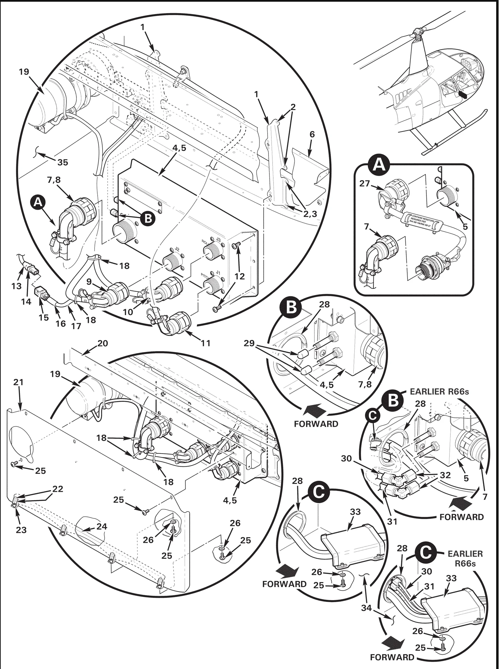 R66 parts catalog figure 22-23, helisas – flight control computer installation, with item 32 (50-4-N-O elbow) circled