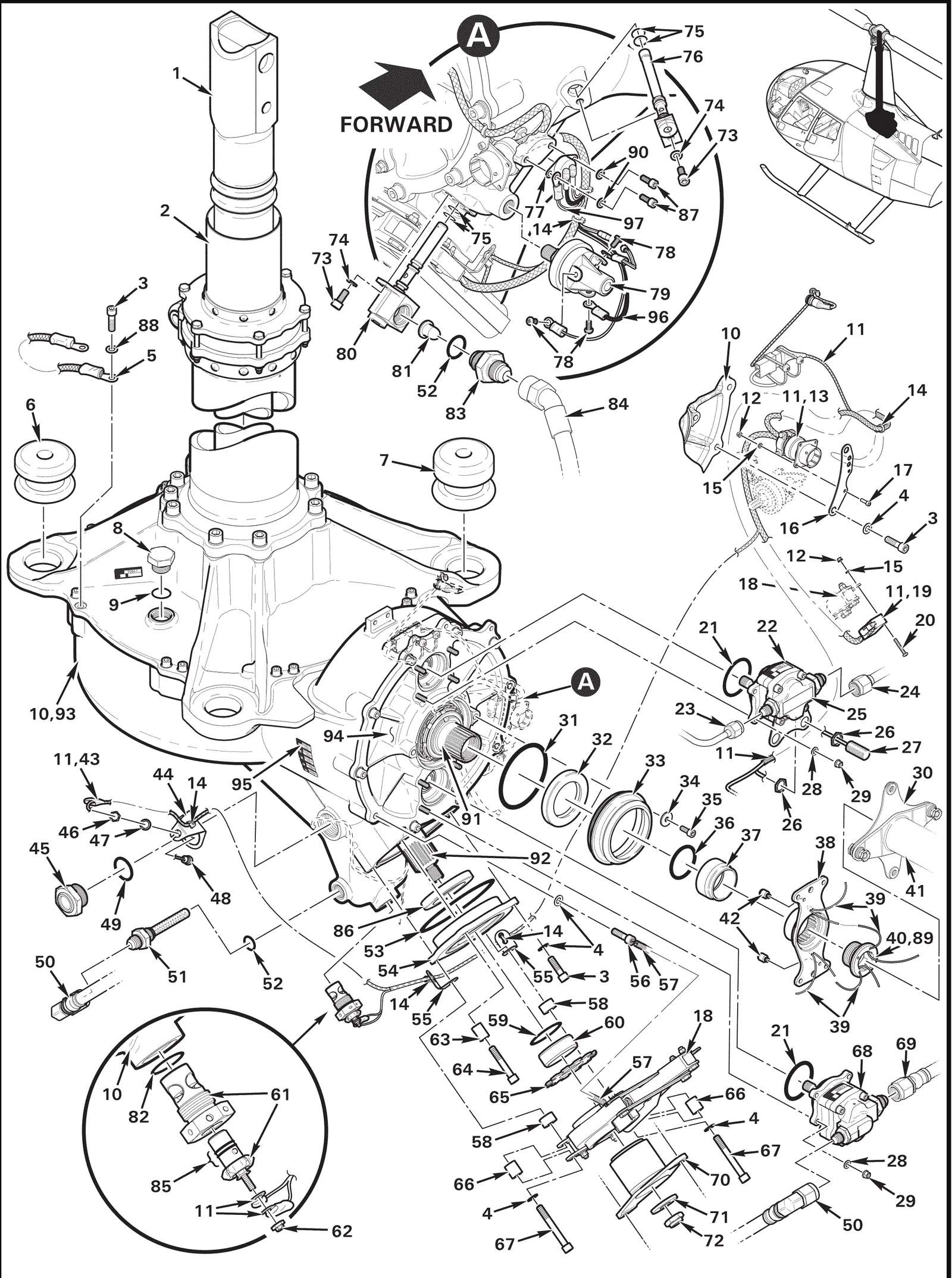 R66 parts catalog figure 63-3, main rotor gearbox and mast assembly, with item 85 (012C o-ring) circled
