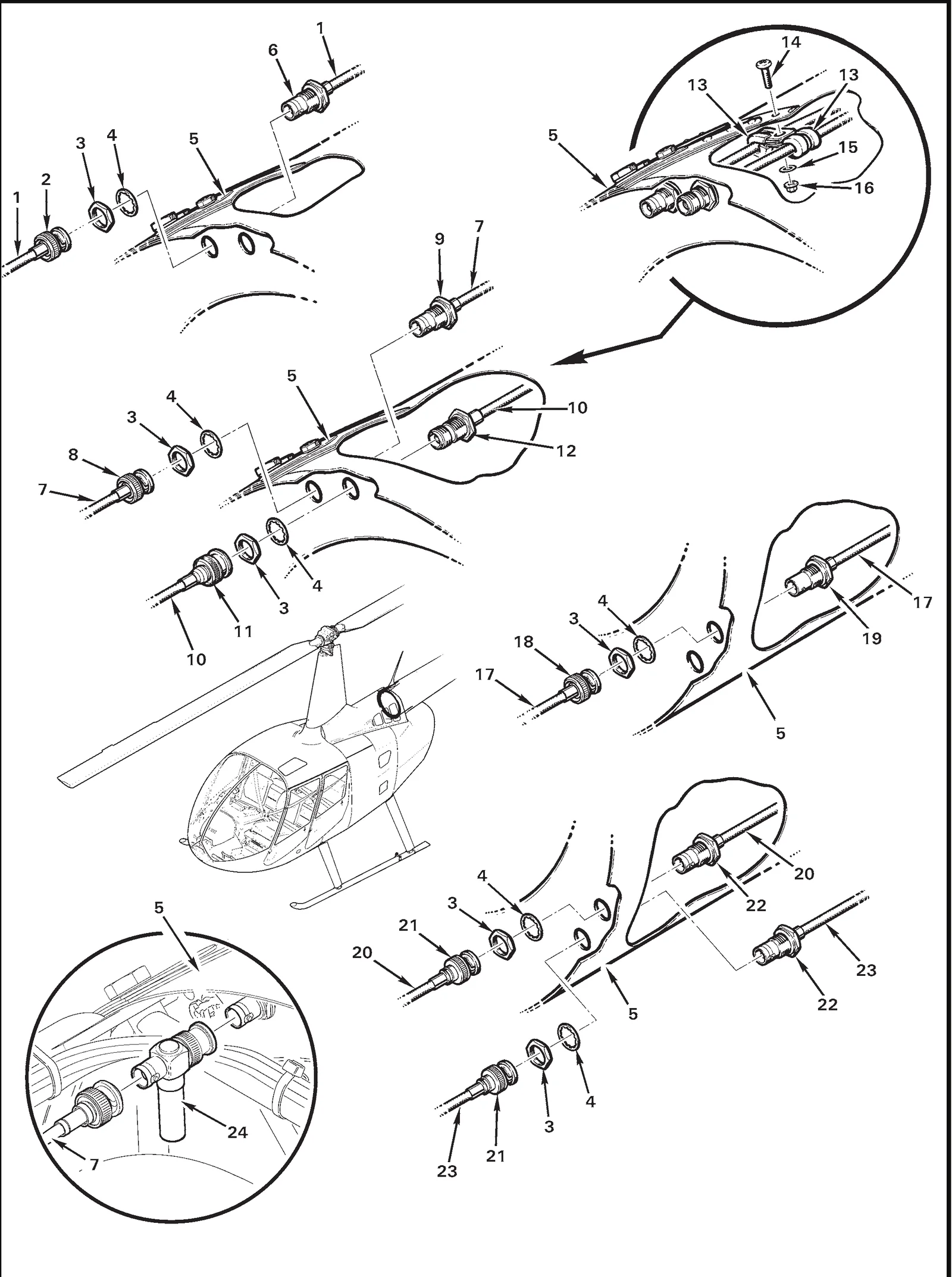 R66 parts catalog figure 6-29, tailcone antenna connectors, with item 24 (330-00067-00 filter (for use when garmin 400 or 500 series gps is installed; see figure 6-31 for alternate installation location)) shown for reference